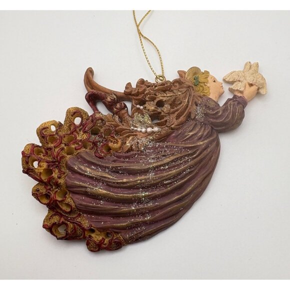 Vintage Victorian Angel with Doves Christmas Tree Ornament Glitter Accents - Picture 6 of 6